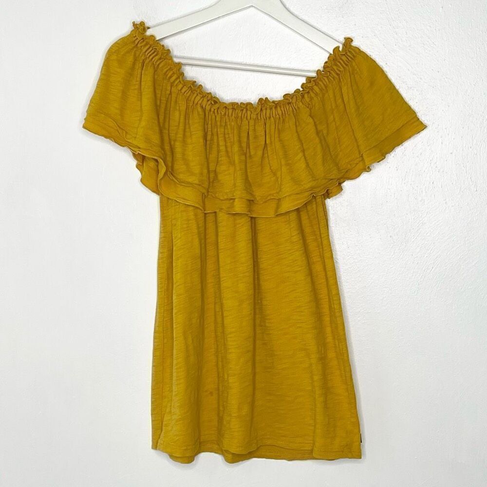 Matilda Jane ruffle drop shoulder boat neck mustard yellow blouse - Women’s size